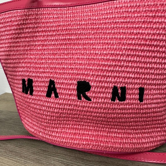 Marni Tropicalia Small Bag tote in Pink Leather Raffia purse crossbody woven New - Picture 3 of 15
